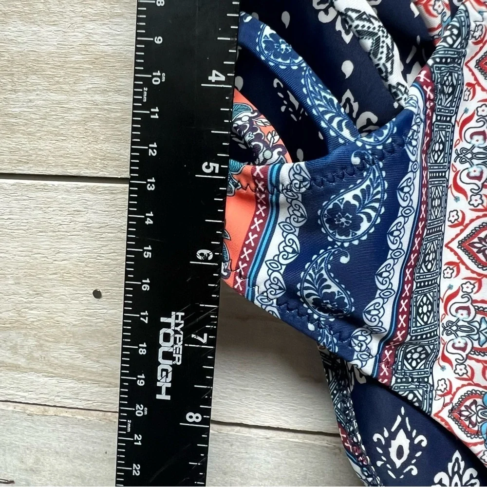 Cupshe Bikini‎ Set Womens Medium Blue Red Cross Front Top High Waist Bottom New
